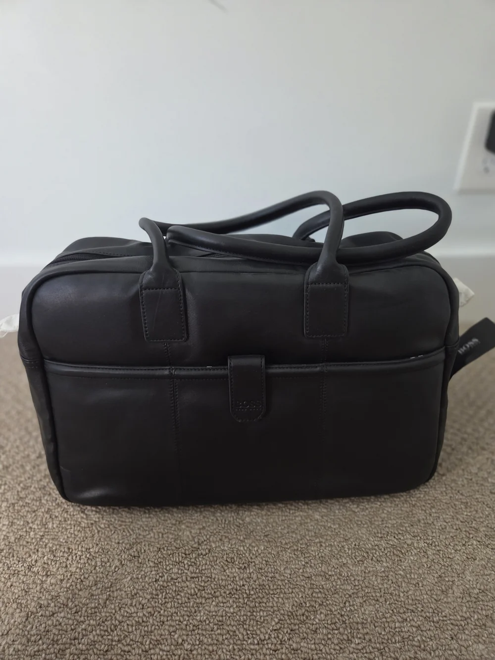 HUGO BOSS Black Leather Men's Briefcase Tote - Premium Work Bag